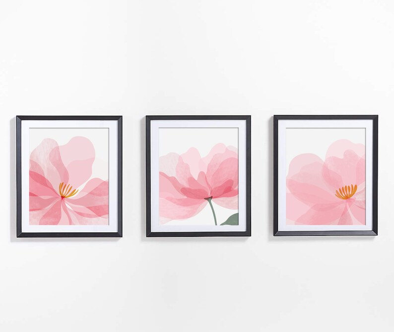 Pastel Pink Flower Gallery Wall Art, Set of 3, Digital Printable Art Etsy