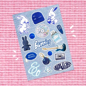 Blue Jeans Sticker Sheet, Junk Journaling & Scrapbook Supplies, Cool Girl Pinterest Stickers, Pinterest Trinket  Stickers