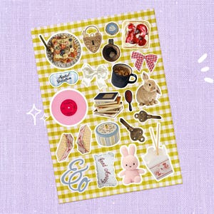 Stickervel body, junkjournaling en plakboekbenodigdheden, Pinterest-stickers voor eten, geïnspireerd op reizen, Pinterest-snuisterijstickers