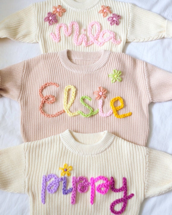 Baby Name Sweater Hand Embroidered Baby Sweater custom Baby 