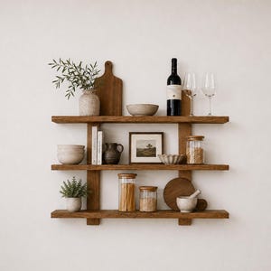 Multi Layer Solid Wood Shelf | Industrial Brackets | Kitchen Shelf | Living Room Shelf | Bedroom Shelf