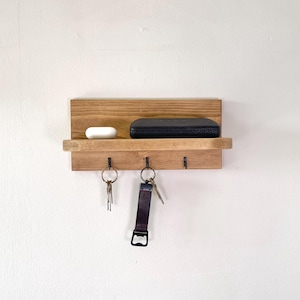 Rustic Wooden Key Holder Shelf – Entryway Organiser, Wall-Mounted Key Rack, Handmade Hallway Storage image 4