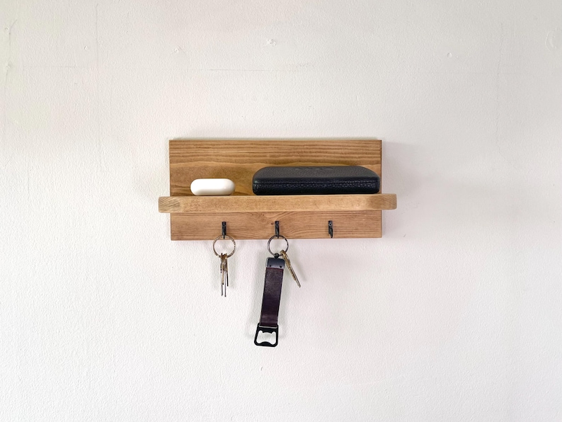 Rustic Wooden Key Holder Shelf – Entryway Organiser, Wall-Mounted Key Rack, Handmade Hallway Storage image 4