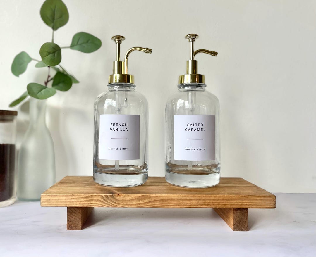 Coffee Bar Stand With 2 Syrup Dispensers – Handmade Wooden Countertop ...