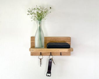 Rustic Wooden Key Holder Shelf – Entryway Organiser, Wall-Mounted Key Rack, Handmade Hallway Storage