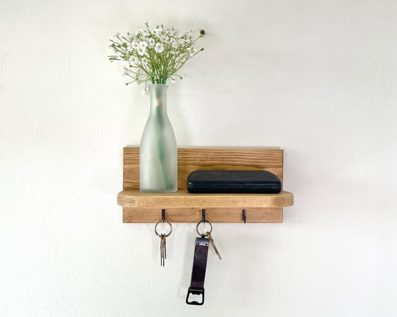 Rustic Wooden Key Holder Shelf – Entryway Organiser, Wall-Mounted Key Rack, Handmade Hallway Storage image 1