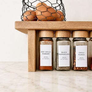 Rustic Wooden Spice Rack Organiser – Countertop Kitchen Shelf Tray – Handmade Home Decor & Gift