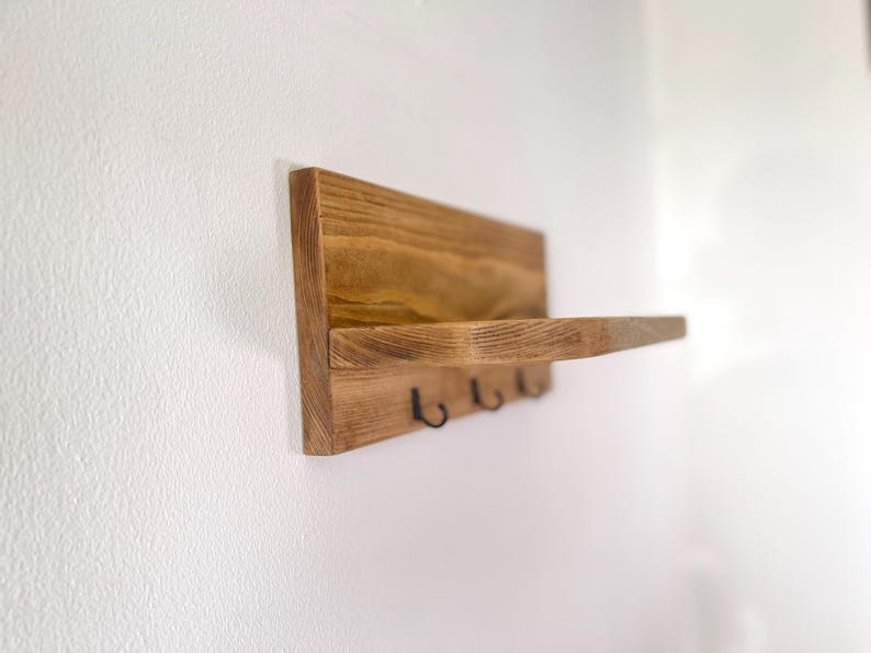 Rustic Wooden Key Holder Shelf – Entryway Organiser, Wall-Mounted Key Rack, Handmade Hallway Storage image 6