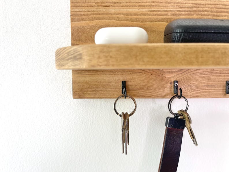 Rustic Wooden Key Holder Shelf – Entryway Organiser, Wall-Mounted Key Rack, Handmade Hallway Storage image 2