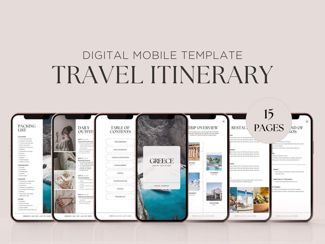 Mobile Travel Itinerary Template: Customizable Trip Planner (digital ...