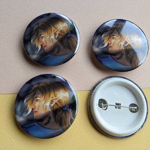 Botón de enlace, arte semi realista, insignia de Zelda, pin de botón, redondo de 1,7 pulgadas