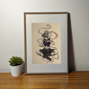 Hexe Kunstdruck, Größen a6, a5, a4, dunkle Fantasy Illustration, Büro Dekor, Spielzimmer Wandkunst