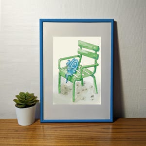 Impression de fée de jardin bleue, impression a6 a5 a4, illustration fantastique, art mural aquarelle pour chambre d'enfant, décoration féerique