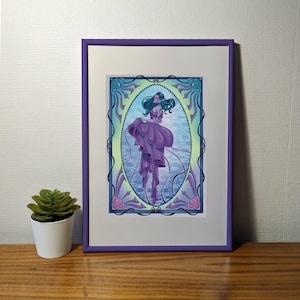 Qualle Meerjungfrau Druck, Größe a4, a5, a6, lila Bürodeko, Spielzimmer, Fantasie, Jugendstil