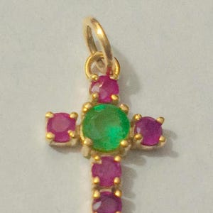 Emerald Gemstone Pendant Solid 14k Gold Pendant Ruby Gemstone Pendant Designer Cross Charm Pendant Minimalist Pendant Gold Charm Pendant