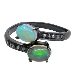 Ethiopian Opal Gemstone Ring 925 Sterling Silver Ring Pave Diamond Ring Fire Opal Birthstone Ring Twist Diamond Ring Designer Jewelry Ring