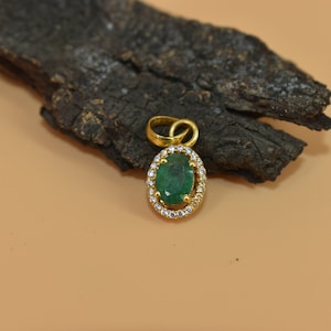 Solid 14k Gold Pendant, Emerald Gemstone Pendent, Gold Charm Pendant, Moissanite Diamond Pendent, Yellow Gold Pendent, Minimalist Pendant