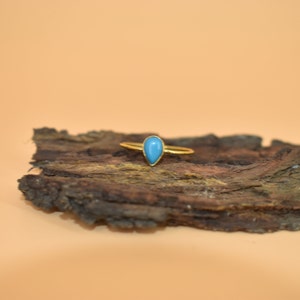 Natural Turquoise Gold Ring, Gemstone Ring, Boho Ring, 14k Solid Gold Ring, Blue Turquoise Gemstone Ring, Statement Ring, Minimalist Ring