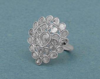 Rose Cut Polki Diamond Ring, 925 Sterling Silver Design