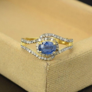 Diamond Silver Ring Blue Sapphire Gemstone Ring, Pave Diamond Ring, Stackable Ring, Handmade Jewelry Ring, 925 Silver Ring, Engagement Ring