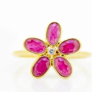 Moissaniet diamanten ring Ruby edelsteen ring 925 sterlingzilveren ring handgemaakte sieraden stapelbare ring handgemaakte sieraden stapelbare bloemenring