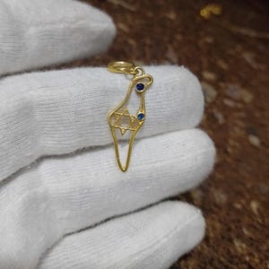 Colgante de oro macizo de 14 quilates, dije de mapa de Israel con estrella de David, colgante de zafiro azul, colgante de mapa de Israel en oro de 14 quilates, colgante de plata 925, regalo