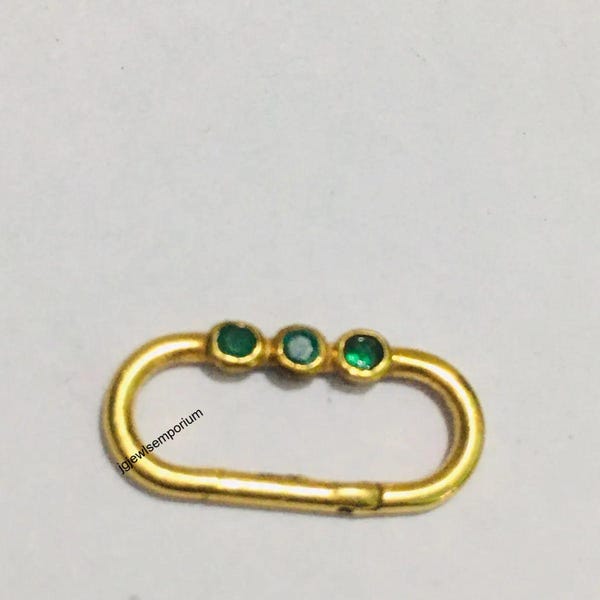 14K Solid Gold Emerald Charm Holder Snap Lock Carabiner Enhancer Pendant