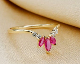 Ruby Gemstone Moissanite Diamond Ring, 925 Sterling Silver Gold Plated