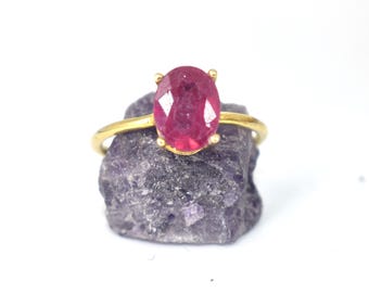 Anillo de rubí hecho a mano, plata de ley 925 bañada en oro.