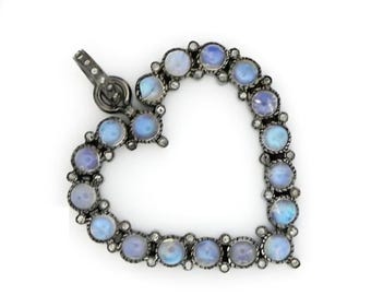 925 Silver Heart Pendant: Moonstone & Moissanite Charm