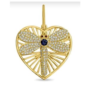 14k Gold Dragonfly Heart Pendant Blue Sapphire Pendant Ruby Moissanite (22mm) Pendant