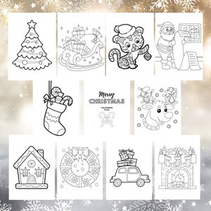 Christmas Printable Colouring Sheets Pack, 10 Pages, A4, Children&#39;s Colouring Book, Digital Download, Christmas Pack for Children