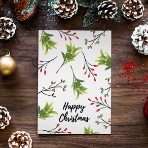 Frohe Weihnachten Digital Download Weihnachtskarte, Mistel Weihnachtskarte, Grußkarte, Aquarell Karte, Grußkarte, Feiertage
