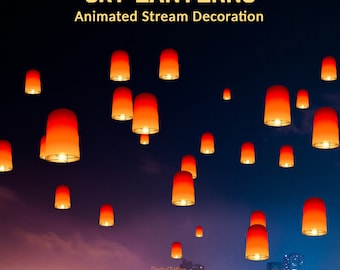 Animated Sky Lanterns Twitch Overlay, Lunar New Year Stream Decoration, Floating Chinese Paper Lanterns