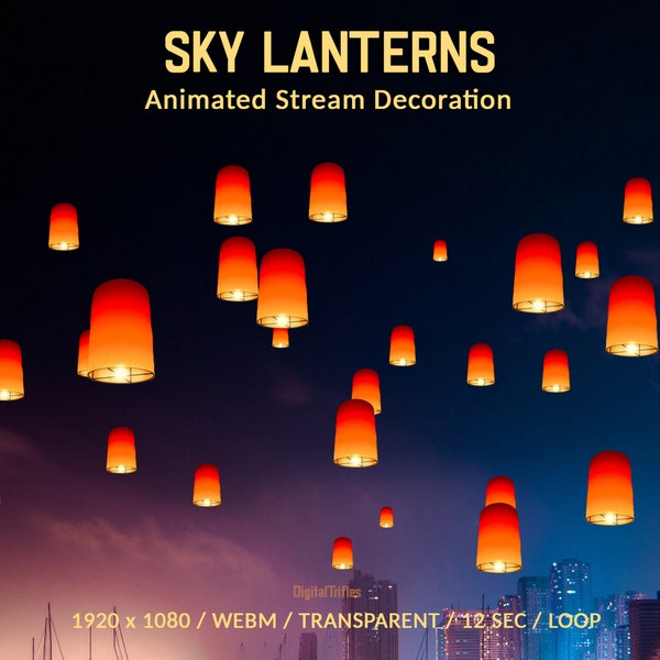 Animated Sky Lanterns, Twitch Overlay, Stream Decoration, Chinese Paper Lanterns, Fest Lights for Streamers and Vtubers, Lunar New Year