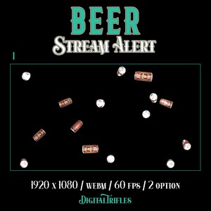 Animated stream alerts with flying beer cans and a barrel cannon launcher. Full-screen Twitch overlay with transparent background