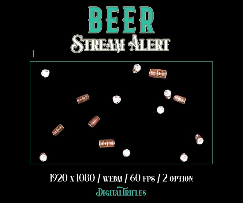 Animated stream alerts with flying beer cans and a barrel cannon launcher. Full-screen Twitch overlay with transparent background