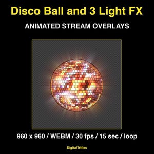 Animated stage light overlay package for streamers and VTubers. This pack brings dynamic light beams and effects, creating a vivid and professional stage look. And also a cool animated disco ball with golden glitter. These seamless, smoothly looping visuals with transparent backgrounds can be used as overlays or backgrounds in your stream setup