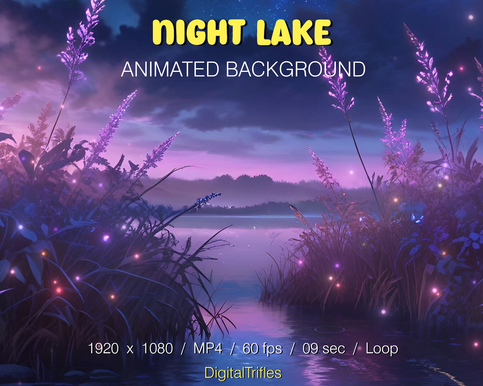 Animated Night Rivers Animated Background Night Sky and Lake, Mermaid Twitch Overlay, Stream ...