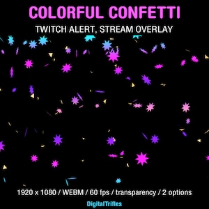 Animated Confetti Twitch Alerts, Stream Overlays, Bright Colorful Stars with Transparent Background, Stream Assets for Streamers and VTubers