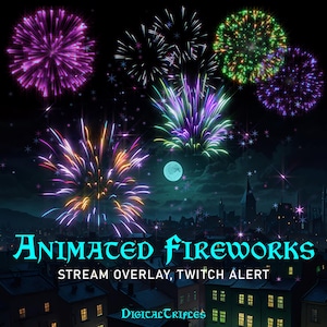 Animated Firework, Full Screen Stream Overlay, Twitch Alert, Vtuber and Streamer Asset for OBS Scene, New Year, 4th July, Sound, Transparent