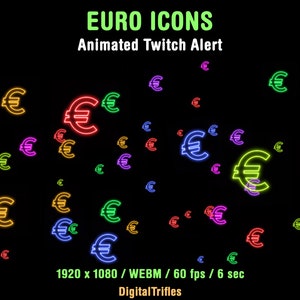 Euro Symbol Twitch Donations Alert, Colorful Money Sign Stream Overlay, European Currency Twitch Overlay for Streamers and VTubers
