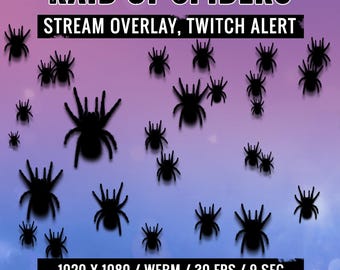 Animated Spiders Stream Overlay, Twitch Alert, New Raid, Follow, Horror, Gothic & Halloween Stream Decoration