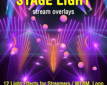 Stage Stream Overlay Pack, 12 Laser and Light FX, Twitch Overlays for Streamer and VTuber, DJ, Music, Karaoke, Loop WEBM with Transparency