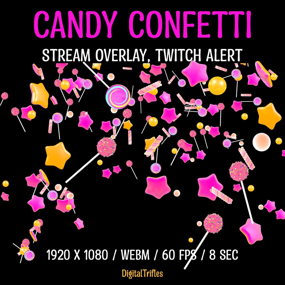 Candy Twitch Alert, Animated Pink Stream Overlay Lollipops and Jelly ...