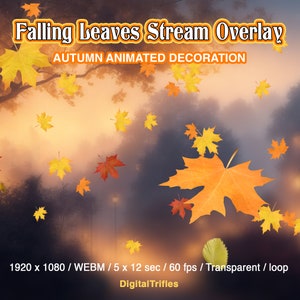 Fallende Herbstblätter, Twitch Overlays, Livestream Paket mit 5 gemütlichen Animationen, Webcam Rahmen mit roten und gelben Herbstblättern