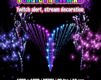 May include: A digital graphic with the text "Festive FireWorks" and "Twitch alert, stream decoration." The image features animated fireworks in shades of purple, blue, and white against a black background. The resolution is 1920 x 1080.