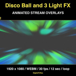 Animated stage light overlay package for streamers and VTubers. This pack brings dynamic light beams and effects, creating a vivid and professional stage look. And also a cool animated disco ball with golden glitter. These seamless, smoothly looping visuals with transparent backgrounds can be used as overlays or backgrounds in your stream setup