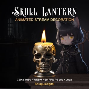 Halloween Vtuber asset, horror candle holder, animated spooky stream decoration, gothic Twitch overlay, skull