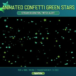 Stream Decoration Glitter Confetti Green Stars, Animated Twitch Alert, Transparent Background, Holiday Overlay for Streamers and Vtubers